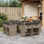 Set mobilier grădină cu perne, 9 piese, gri, poliratan GartenMobel Dekor