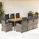 Set mobilier grădină cu perne, 9 piese, gri, poliratan GartenMobel Dekor