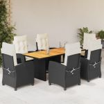 Set mobilier de grădină cu perne, 7 piese, negru, poliratan GartenMobel Dekor