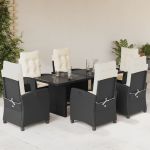 Set mobilier de grădină cu perne, 7 piese, negru, poliratan GartenMobel Dekor