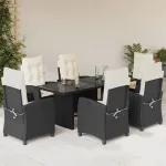 Set mobilier de grădină cu perne, 7 piese, negru, poliratan GartenMobel Dekor
