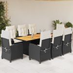 Set mobilier de grădină cu perne, 9 piese, negru, poliratan GartenMobel Dekor