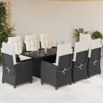 Set mobilier de grădină cu perne, 9 piese, negru, poliratan GartenMobel Dekor