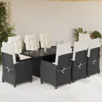 Set mobilier de grădină cu perne, 9 piese, negru, poliratan GartenMobel Dekor