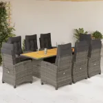 Set mobilier grădină cu perne, 9 piese, gri, poliratan GartenMobel Dekor