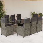 Set mobilier grădină cu perne, 9 piese, gri, poliratan GartenMobel Dekor