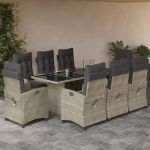 Set mobilier grădină cu perne, 9 piese, gri deschis, poliratan GartenMobel Dekor