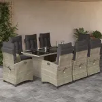 Set mobilier grădină cu perne, 9 piese, gri deschis, poliratan GartenMobel Dekor