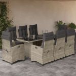 Set mobilier grădină cu perne, 9 piese, gri deschis, poliratan GartenMobel Dekor