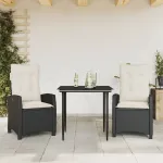 Set mobilier de grădină cu perne, 3 piese, negru, poliratan GartenMobel Dekor