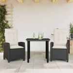 Set mobilier de grădină cu perne, 3 piese, negru, poliratan GartenMobel Dekor