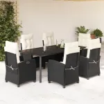 Set mobilier de grădină cu perne, 7 piese, negru, poliratan GartenMobel Dekor