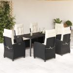 Set mobilier de grădină cu perne, 7 piese, negru, poliratan GartenMobel Dekor