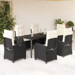 Set mobilier de grădină cu perne, 7 piese, negru, poliratan GartenMobel Dekor