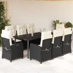 Set mobilier de grădină cu perne, 9 piese, negru, poliratan GartenMobel Dekor