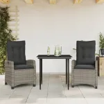 Set mobilier de grădină cu perne, 3 piese, gri, poliratan GartenMobel Dekor