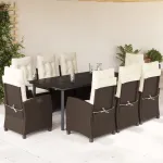 Set mobilier de grădină cu perne, 9 piese, maro, poliratan GartenMobel Dekor