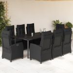 Set mobilier de grădină cu perne, 9 piese, negru, poliratan GartenMobel Dekor