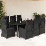 Set mobilier de grădină cu perne, 9 piese, negru, poliratan GartenMobel Dekor