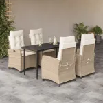 Set mobilier de grădină cu perne, 5 piese, bej, poliratan GartenMobel Dekor
