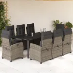 Set mobilier grădină cu perne, 9 piese, gri, poliratan GartenMobel Dekor