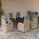 Set mobilier pentru grădină, 7 piese, cu perne, bej, poliratan GartenMobel Dekor