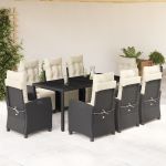 Set mobilier de grădină cu perne, 9 piese, negru, poliratan GartenMobel Dekor