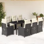 Set mobilier de grădină cu perne, 9 piese, negru, poliratan GartenMobel Dekor