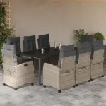 Set mobilier grădină cu perne, 9 piese, gri deschis, poliratan GartenMobel Dekor