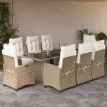 Set de masă pentru grădină, 9 piese, cu perne, bej, poliratan GartenMobel Dekor