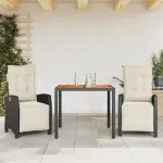 Set mobilier de grădină cu perne, 3 piese, negru, poliratan GartenMobel Dekor
