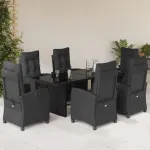 Set mobilier de grădină cu perne, 7 piese, negru, poliratan GartenMobel Dekor