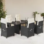 Set mobilier de grădină cu perne, 7 piese, negru, poliratan GartenMobel Dekor
