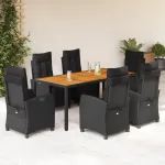 Set mobilier de grădină cu perne, 7 piese, negru, poliratan GartenMobel Dekor