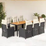 Set mobilier de grădină cu perne, 9 piese, negru, poliratan GartenMobel Dekor
