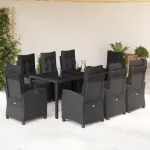Set mobilier de grădină cu perne, 9 piese, negru, poliratan GartenMobel Dekor
