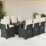 Set mobilier de grădină cu perne, 9 piese, negru, poliratan GartenMobel Dekor