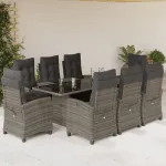Set mobilier grădină cu perne, 9 piese, gri, poliratan GartenMobel Dekor