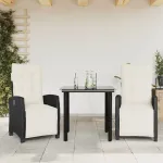 Set mobilier de grădină cu perne, 3 piese, negru, poliratan GartenMobel Dekor