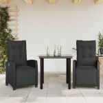Set mobilier de grădină cu perne, 3 piese, negru, poliratan GartenMobel Dekor