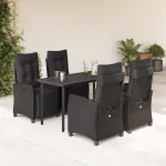 Set mobilier de grădină cu perne, 5 piese, negru, poliratan GartenMobel Dekor