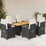 Set mobilier de grădină cu perne, 7 piese, negru, poliratan GartenMobel Dekor