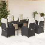 Set mobilier de grădină cu perne, 7 piese, negru, poliratan GartenMobel Dekor