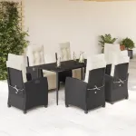 Set mobilier de grădină cu perne, 7 piese, negru, poliratan GartenMobel Dekor