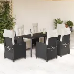 Set mobilier de grădină cu perne, 7 piese, negru, poliratan GartenMobel Dekor