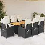 Set mobilier de grădină cu perne, 9 piese, negru, poliratan GartenMobel Dekor