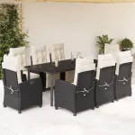 Set mobilier de grădină cu perne, 9 piese, negru, poliratan GartenMobel Dekor