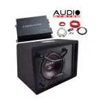 Pachet subwoofer auto 8 inch Audio System cu amplificator 2 canale si cabluri