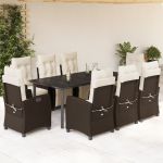 Set mobilier de grădină cu perne, 9 piese, maro, poliratan GartenMobel Dekor