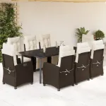 Set mobilier de grădină cu perne, 9 piese, maro, poliratan GartenMobel Dekor